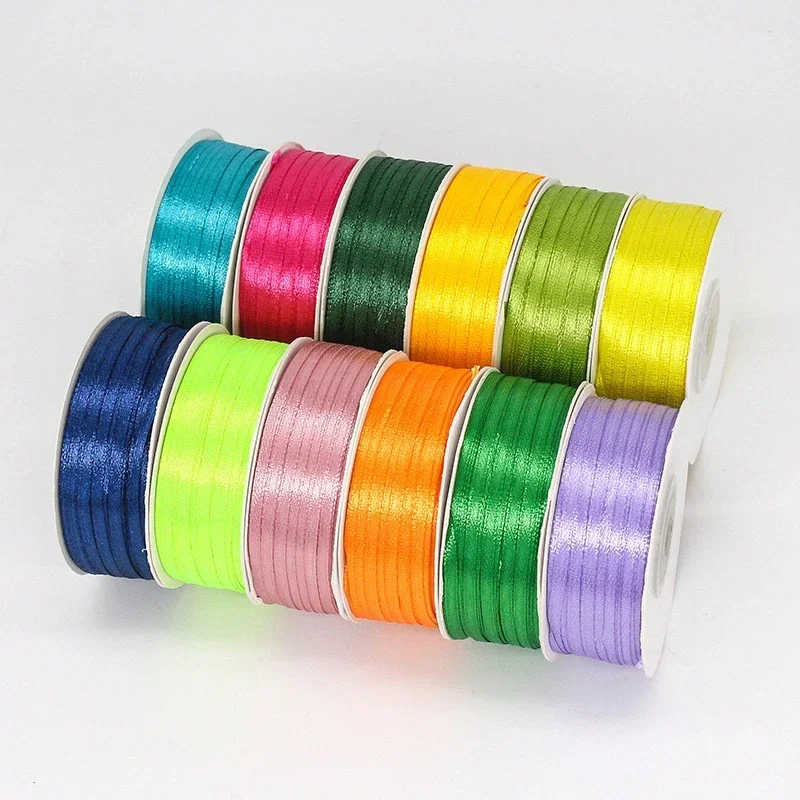 91Meters/Roll 3MM Double Sided Satin Ribbons DIY Handmade Gift Wrapping Christmas Wedding Birthday Decorations Accessories