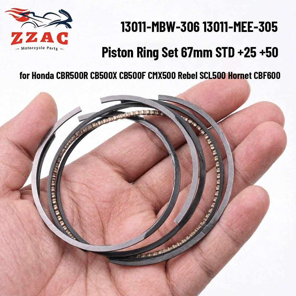 13011-MBW-306 13011-MEE-305 67mm STD +25 +50 Piston Ring Set for Honda CBR500R CB500X CB500F CMX500 Rebel SCL500 Hornet CBF600