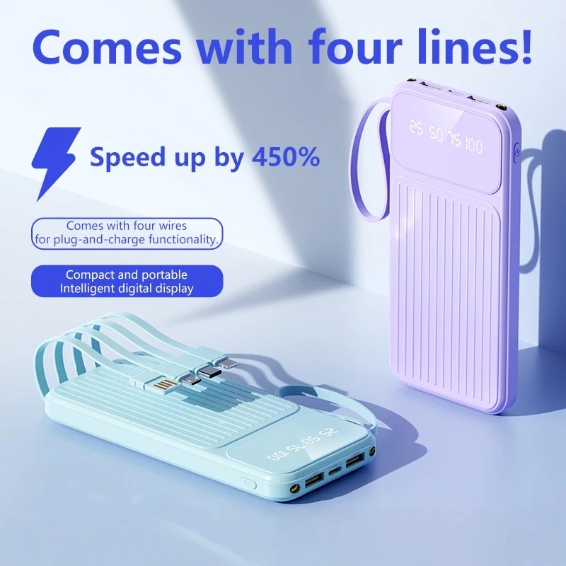 باور بانك شحن سريع 4IN1 100000mAh بسعة كبيرة وشاشة رقمية للهاتف المحمول لهاتف Xiaomi Huawei iPhone 17Promax 2026