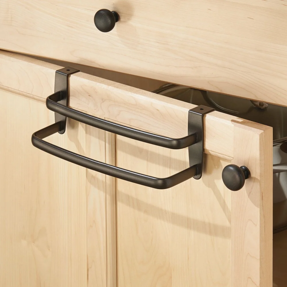 Over-the-Cabinet Double Towel Rack Sturdy Metal Construction 2 Bars Foam Backing Ideal Kitchen Bathroom Storage