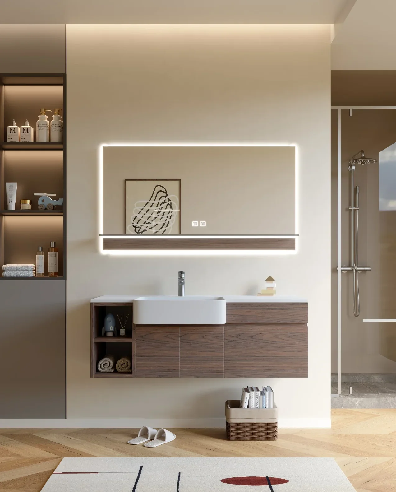 xx-Solid Wood Bathroom Vanity With Ceramic Sink Scandinavian Design Freestanding Storage Cabinet