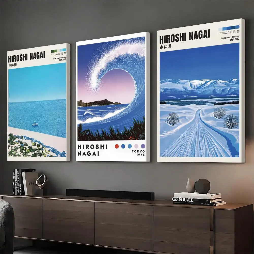 H-Hiroshi Nagai Winter Ocean Serenity Framed Wall Painting Vintage Framed Wall Art Poster Canvas Elegant Home Decor Painting