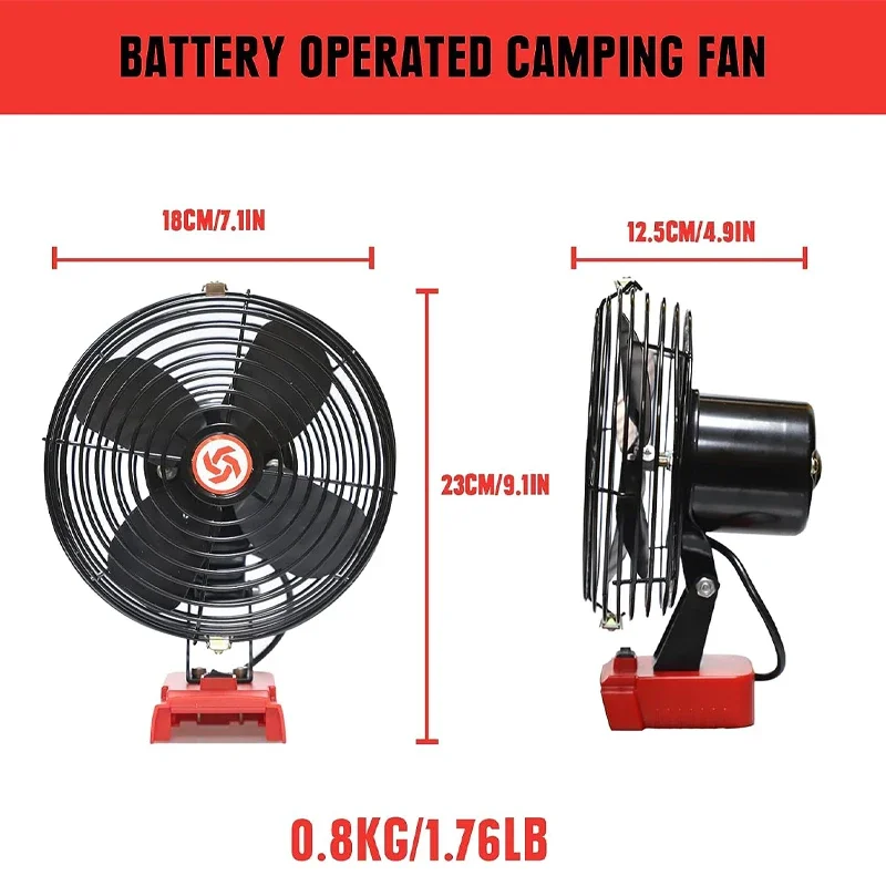 Portable Camping Floor Electric Fan Household Desktop Outdoor Handheld fan For Milwaukee 18V Battery 48-11-1835 48-11-1890