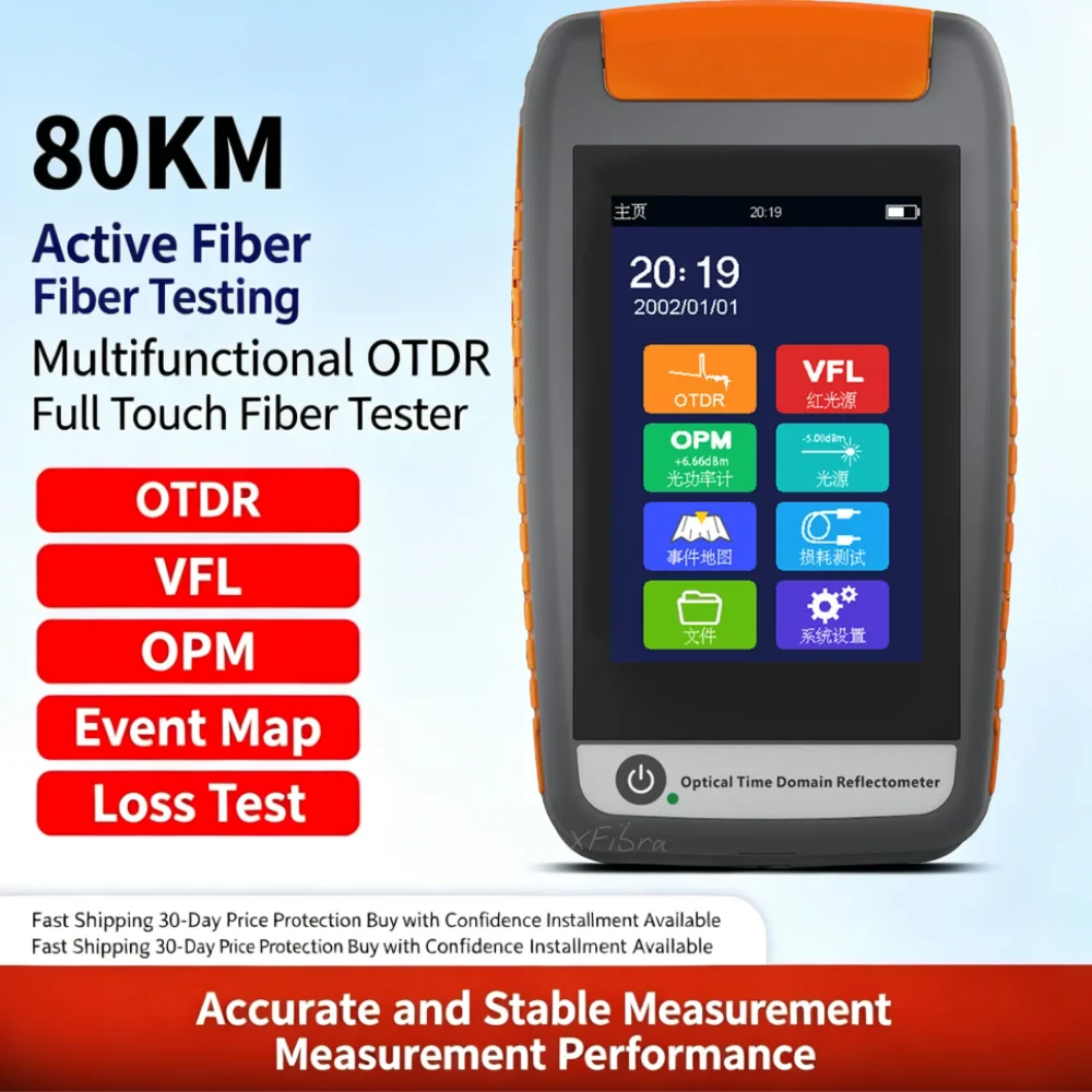 Mini OTDR 1310/1550nm 20/22dB 80KM Fiber Optic Reflectometer VFL OLS OPM Event Map Li-Battery Fiber Cable Ethernet Tester