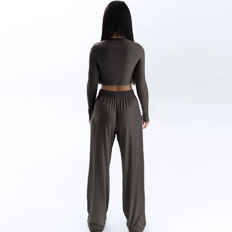 Spring New Women\'s T-shirt Loose Pants 2 Piece Long Sleeves O-Neck Tees Casual Slim Fashion Trouser Solid Basic Female Clothing