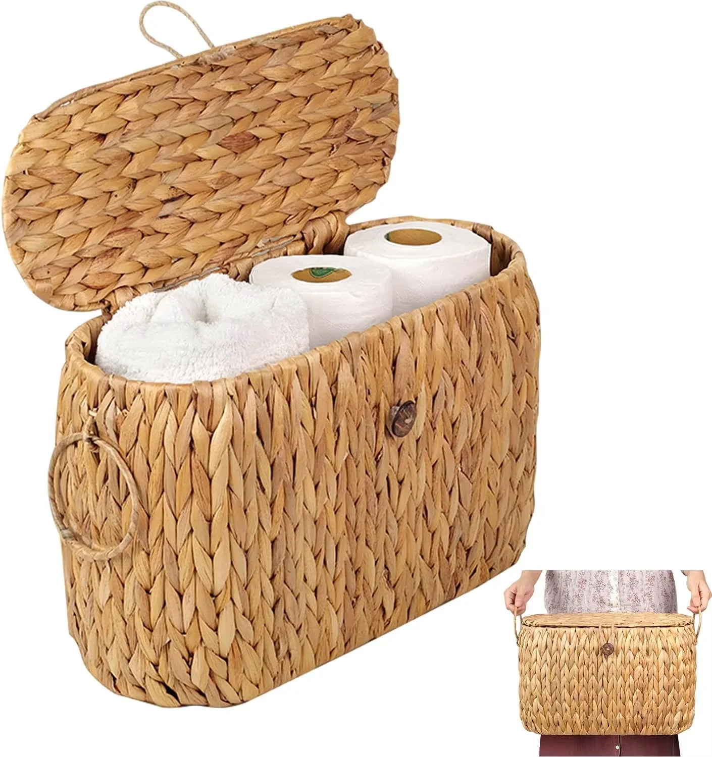 Knitted wicker storage basket for home, iron craft snack toy miscellaneous items basket with handle