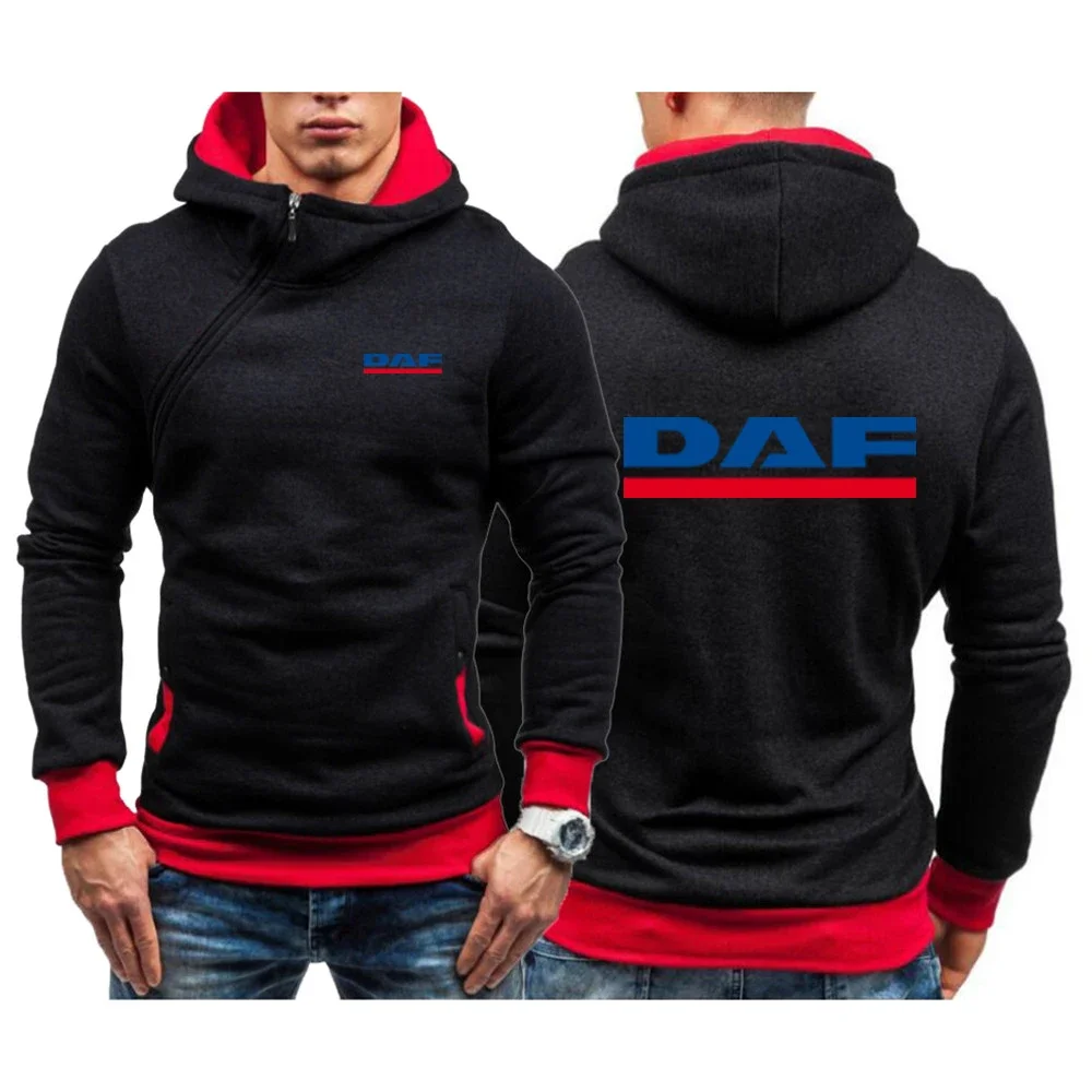 DAF Truck Logo Brand Men Spring and Autumn Hoodie Sweatshirts Slim Pullover Hoody Sweatshirt for Diagonal Zipper Hood Sweatshir