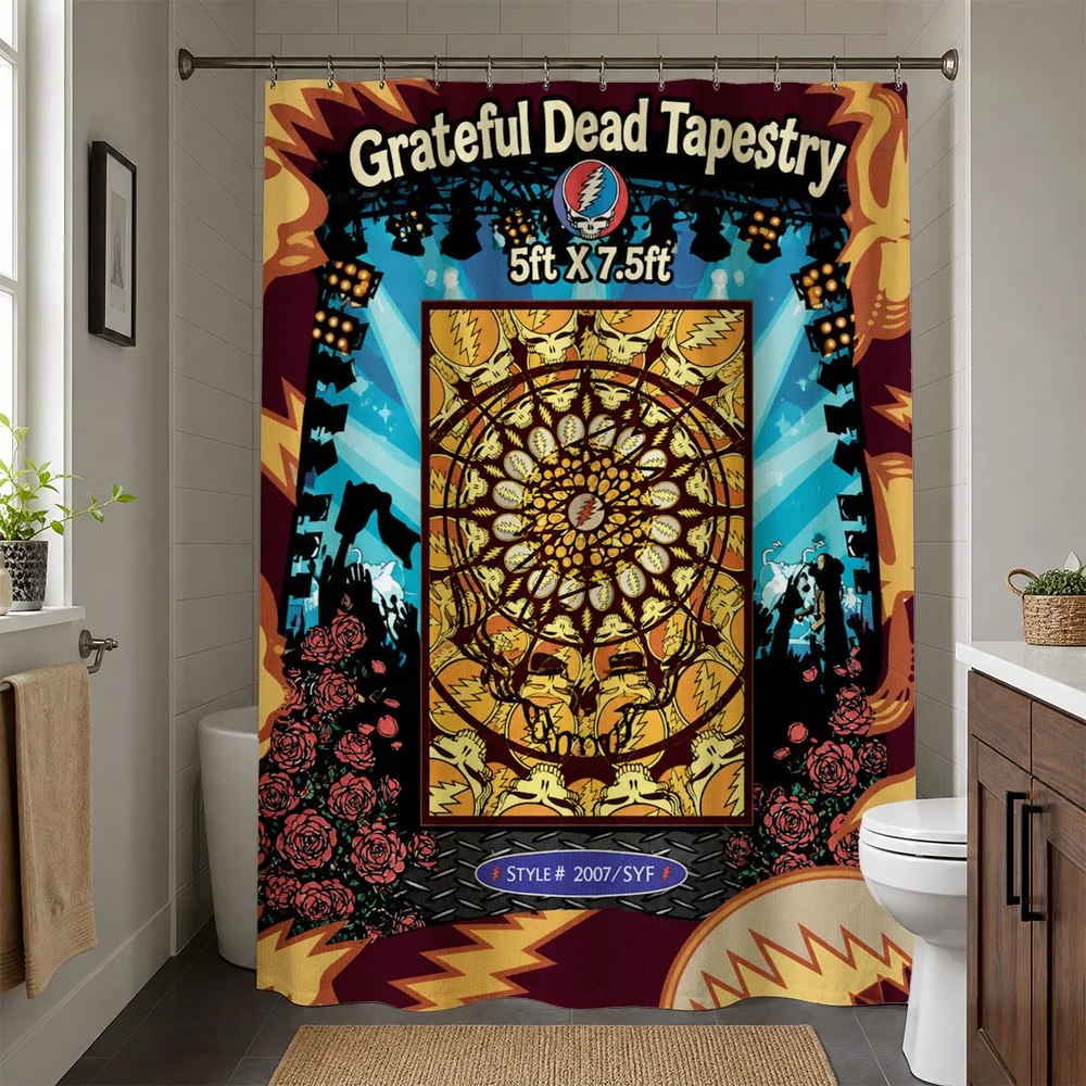 Grateful Dead Psychedelic Shower Curtain Tapestry Bohemian Rock Concert Music Decor Waterproof Bathroom Wall Hanging