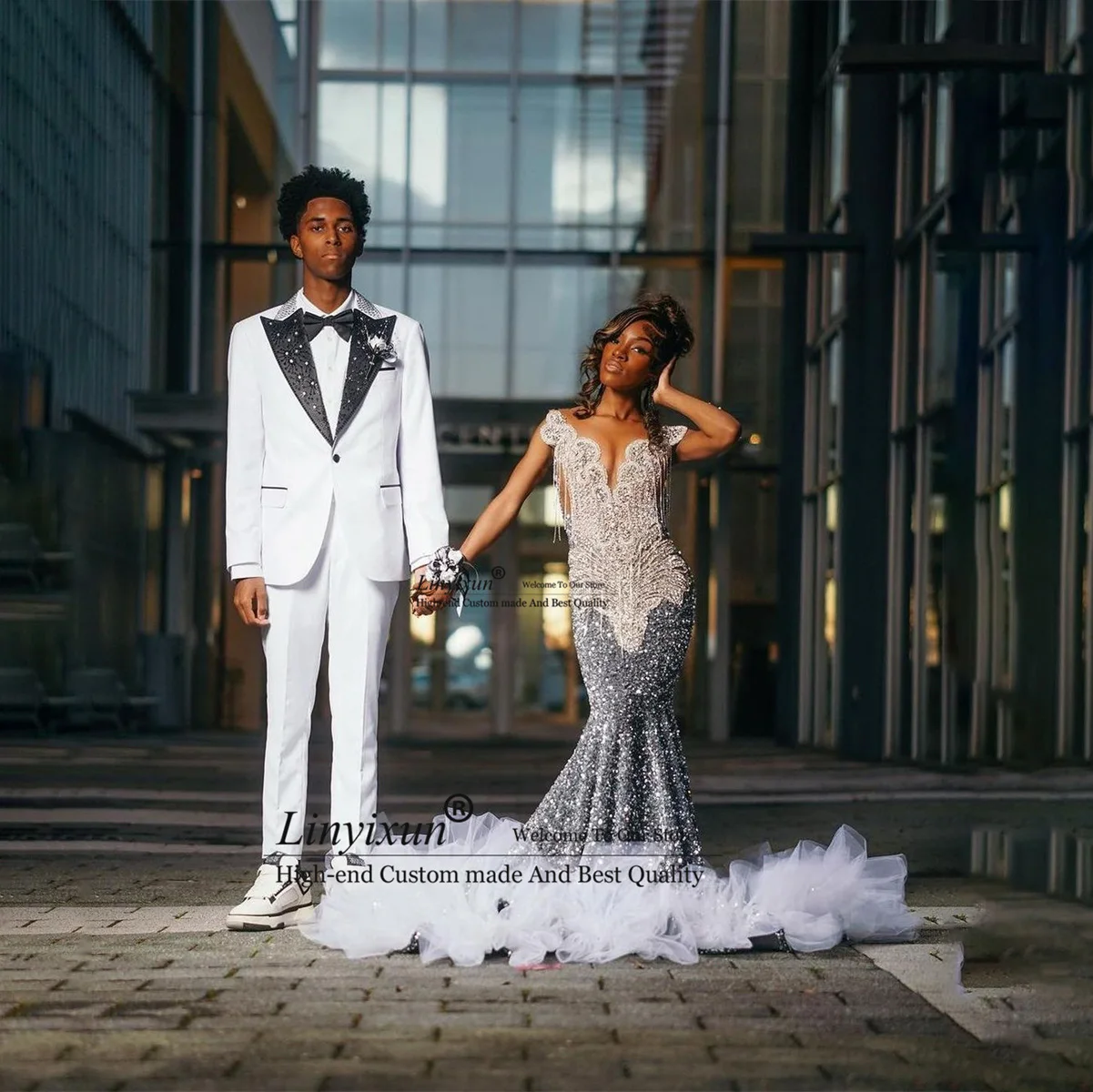 Sexy Rhinestones Mermaid Prom Dresses For Black Girl Customized Luxury Crystals Diamond Sequin Party Gowns Evening Dresses