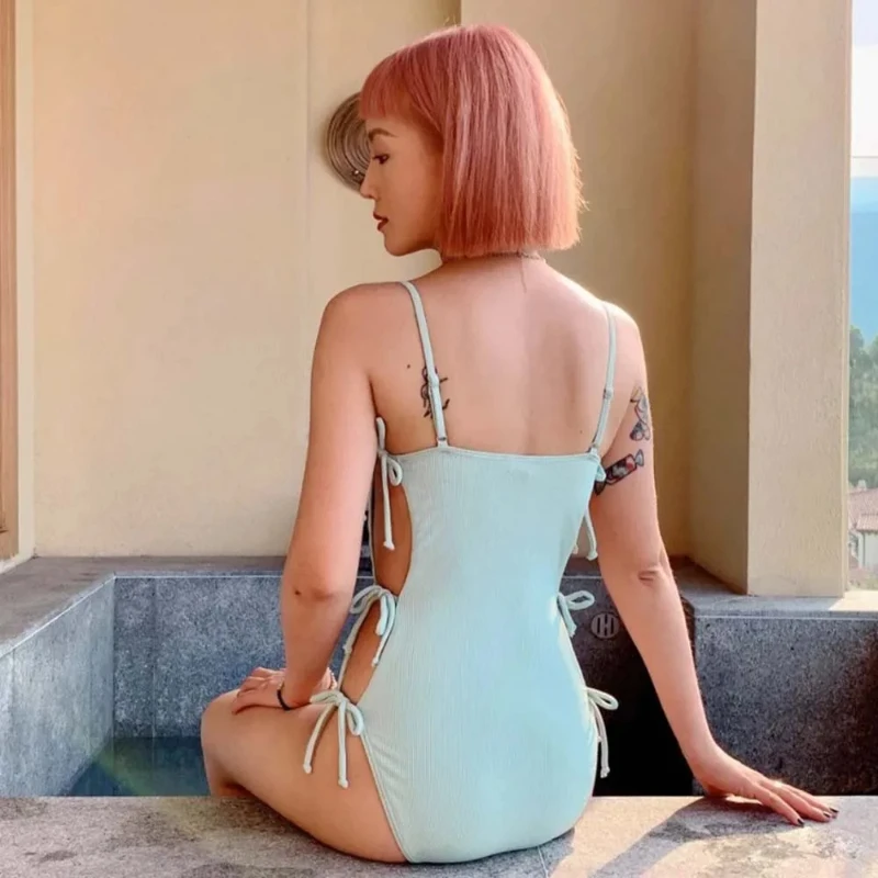 Women fashion 2025 Vest Bathers Bathing Swimming Suit Bikinis Summer Beachwear High Waist Swimsuit Solid Neck Swimwear Female