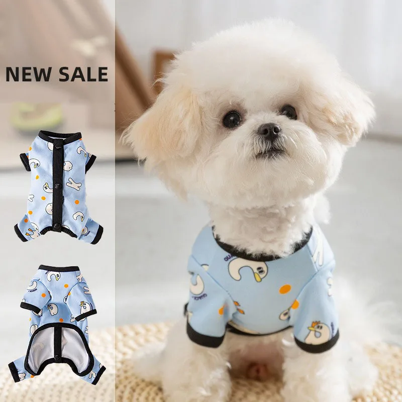 Swan Print Pet Jumpsuits Clothes Summer Dog Four-legged Clothes Puppy Homewear Pajamas Air Conditioning Clothes