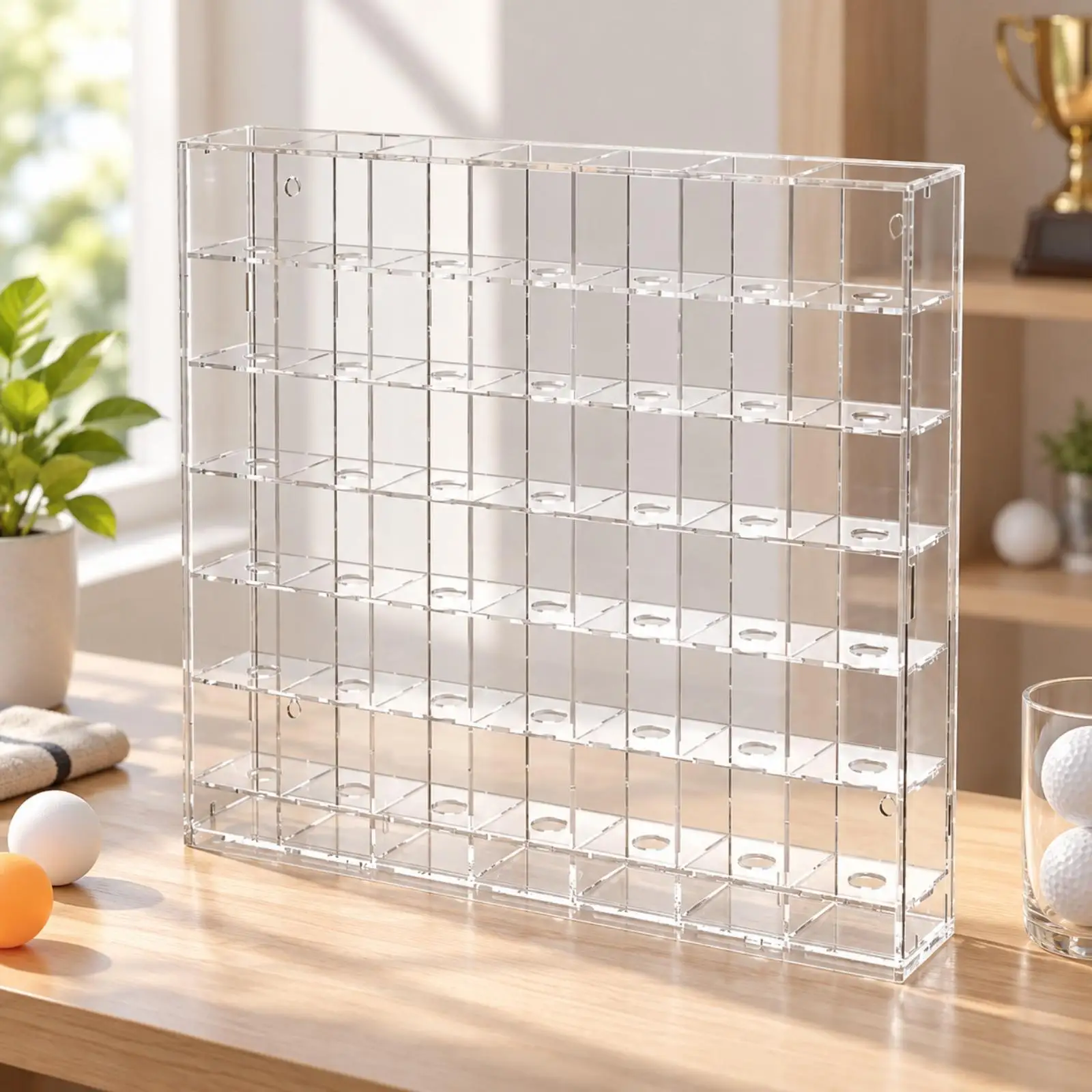 Acrylic Display Case for Small Sports Balls Collection with Multiple Compartments Clear Storage Rack for Home Office Hobby Room
