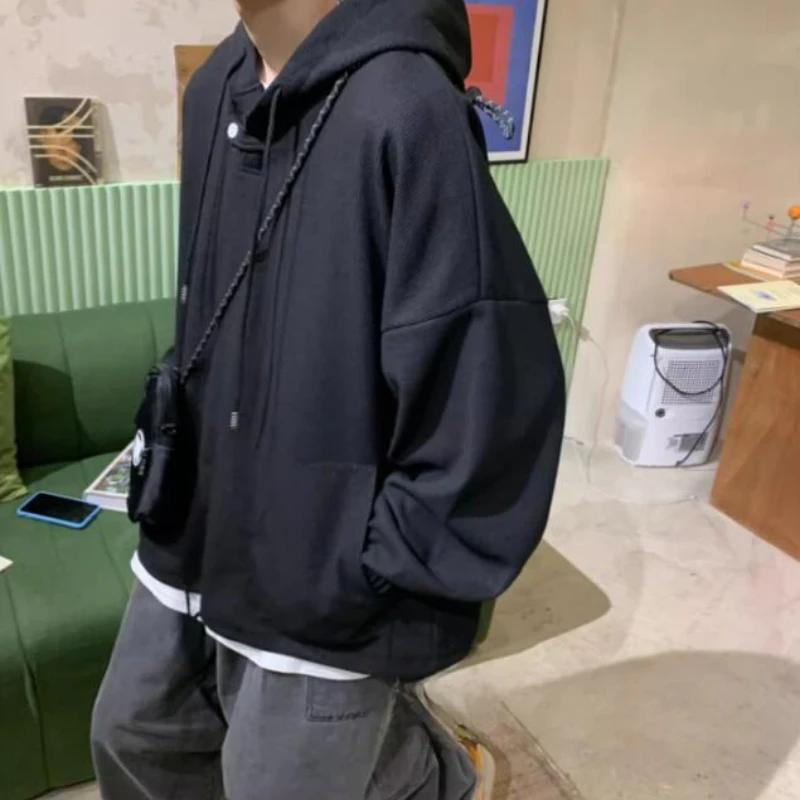 Men Hoodies Daily Leisure Pure Color Workout Harajuku Button Design Baggy Comfortable Vitality Handsome Chic All-match Simple