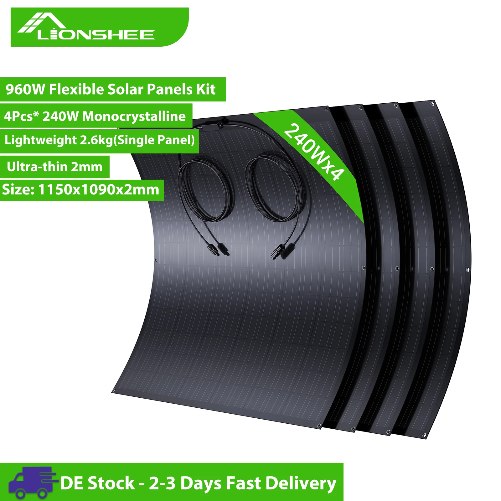 NEU! 960W Flexibles Solarmodul-Set (4 × 240W), Monokristallines Silizium, IP67-sichere PV-Module für Balkon, Wohnmobil, Boot, Dach