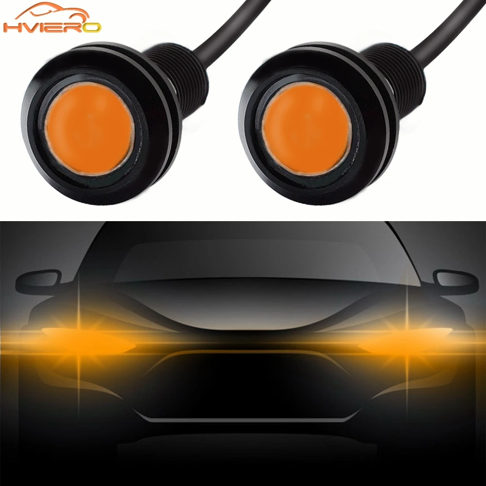2pcs 23mm Car Eagle Eye DRL 12V Daytime Running Light Backup Reversing Parking Auto Turn Signal Lamp Waterproof Fog Led Orange