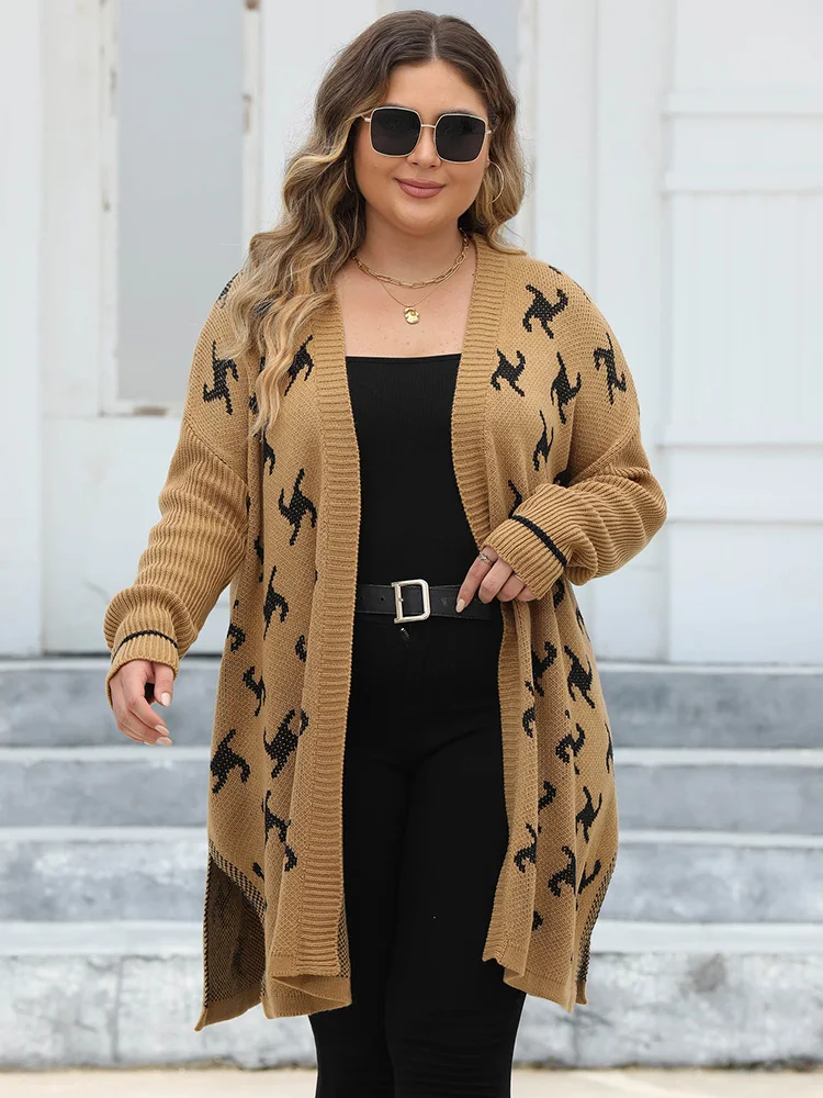 GIBSIE Plus Size Casual Split Long Cardigan Women 2024 Autumn winter Drop Shoulder Loose Warm Sweater Cardigan Knitted Outerwear