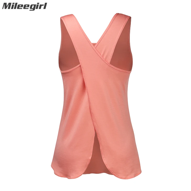 Mileegirl Cross Back Gym Top Women\'s Fitness Shirt Sleeveless Quick Dry Sports Yoga Vest Crop Top Workout Tops for Women