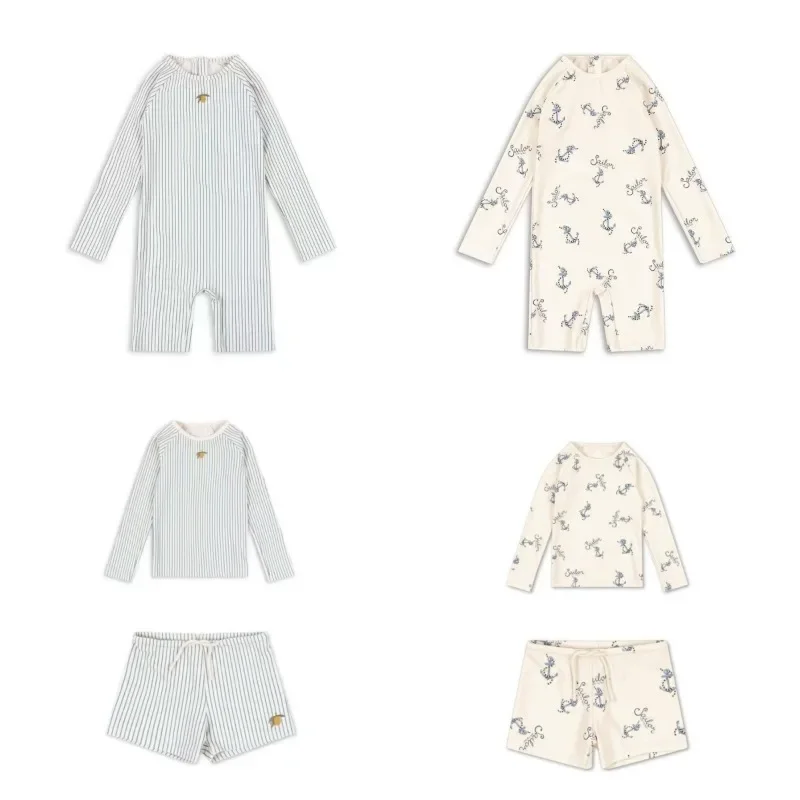 Baby Swimwear  Boys Swimwears Striped Lemon Long Sleeved Swimsuit Seahorse  Boy Beach Shorts kids Vacation Sunscreen Swimsuits
