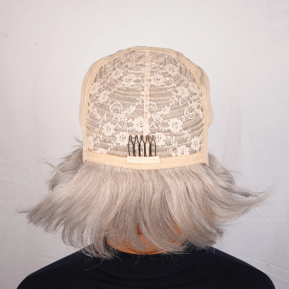 Серебристо-серые прямые парики из натуральных волос Короткий парик с стрижкой пикси Бразильские волосы с предварительно выщипанной челкой Машинное производство для женщин Ежедневное использование