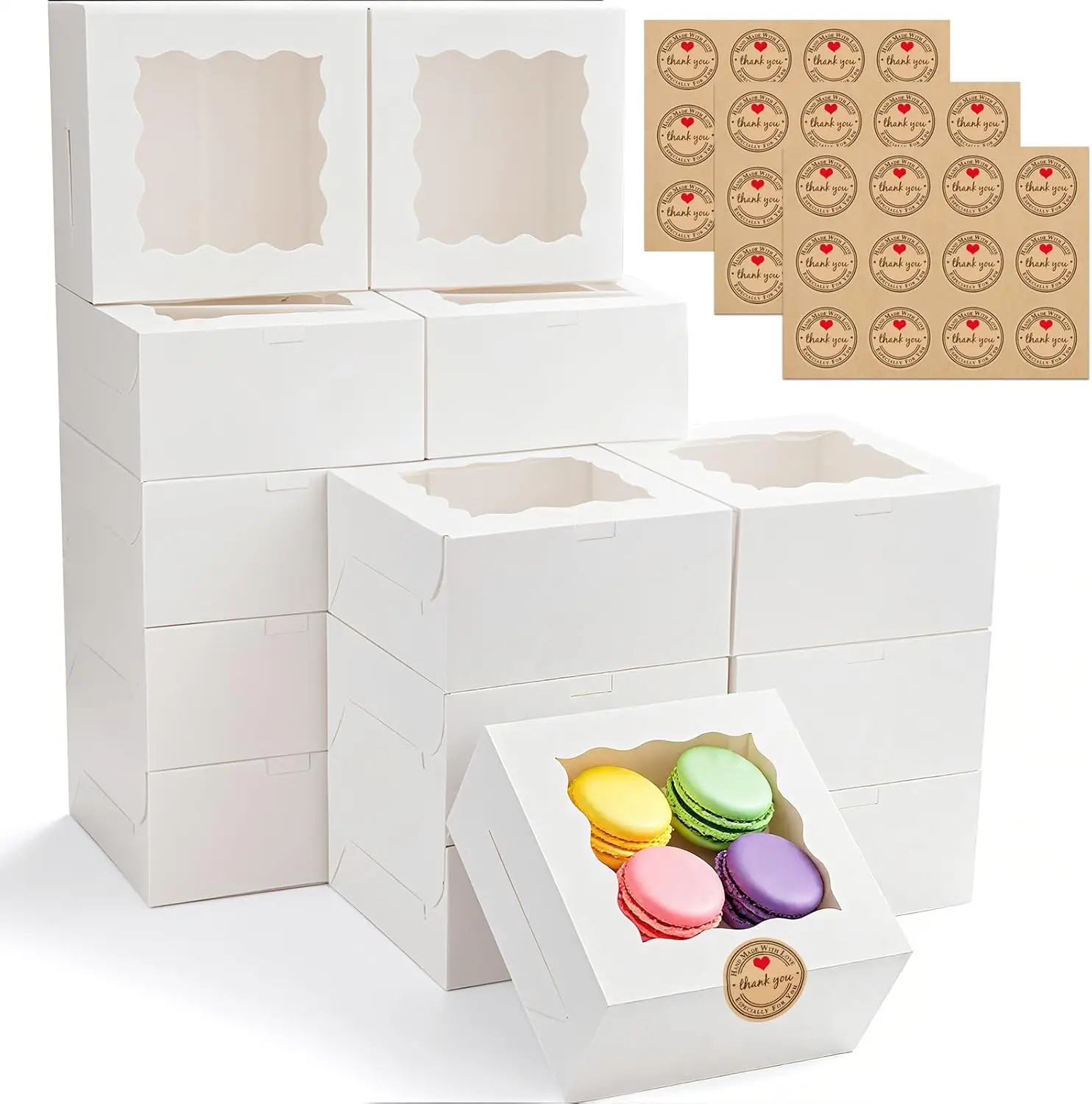 

30 Cookie Boxes with Window, 6x6x3 Inches White Bakery Boxes for Treats, Candy, Desserts, and Gifts