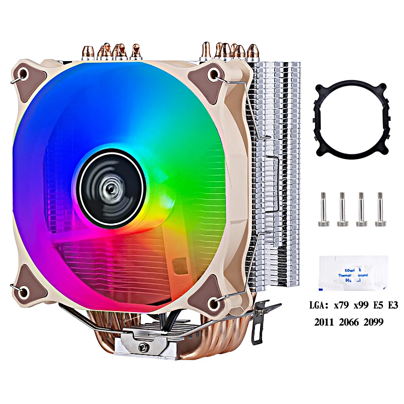 Computador CPU Processor Cooling Fan, PC, 6 Heat Pipe, Radiador de Torre, Adequado para Instalação LGA2011, x79, x99, e5, 2099, AMD, PWM, 120mm