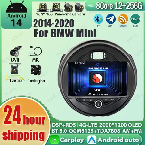 안드로이드 14 wifi + 4G Carplay 자동차 라디오 BMW 미니 쿠퍼 F54 F55 F56 F60 2015-2019 네비게이션 GPS 비디오 플레이어 스테레오 멀티미디어