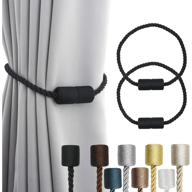 2 Pack Strong Magnetic Curtain Tiebacks Elegant Decorative Tie Backs Modern Rope Tiebacks for Drapes Window Curtain Holdbacks