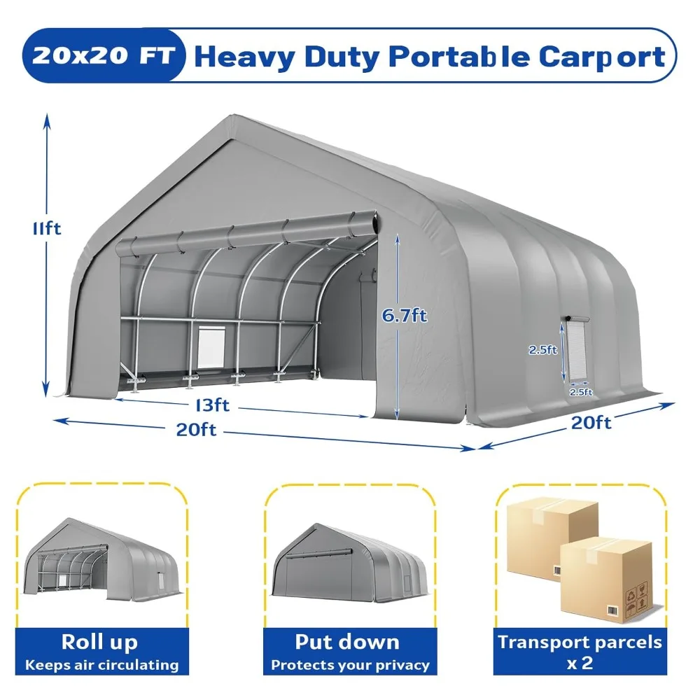 

20x20 Ft Heavy-duty Durable Carport, Galvanized Steel Frame Garage Canopy and Outdoor Storage Shed