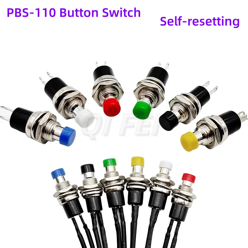 

5/10PCS Mini Momentary Push Button Switch PBS-110 2 Pins self resetting Power switch 1A 250V 3A 125V AC With Pre-soldered Wires