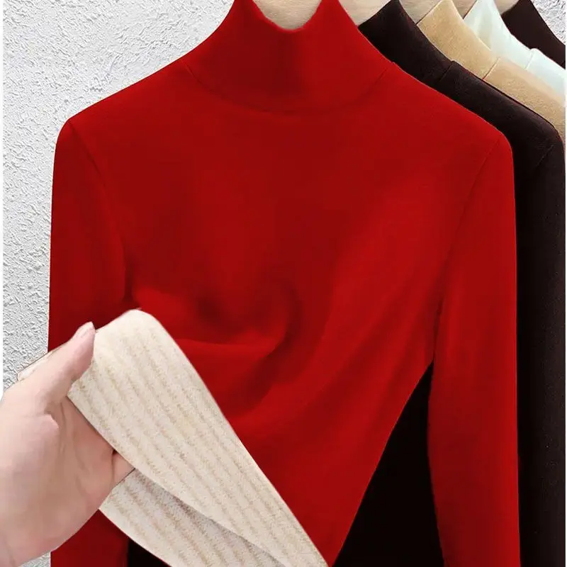 Womens Mock Neck Thermal Base Layer Top Winter Fleece Lined Slim Fit Long Sleeve Korean Style Warm Underwear view 3