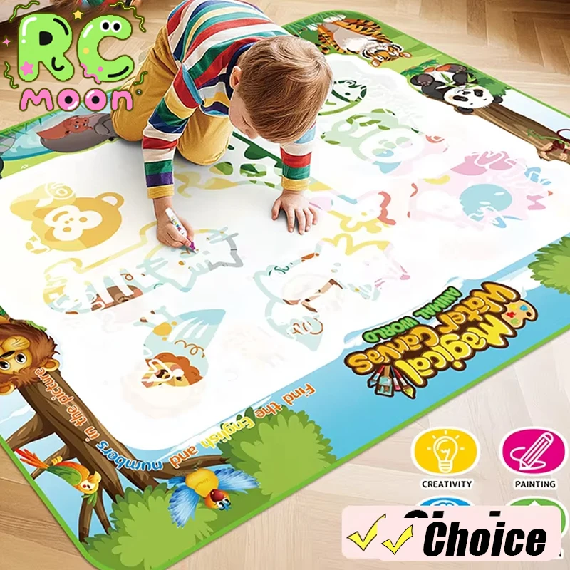 Large Reusable Water Drawing Mat for Kids - Clear Colorful Painting Reusable Educational Doodle Rug Toy Set