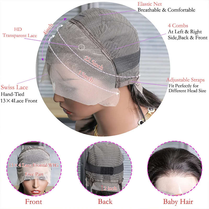 BOB วิกผมผมมนุษย์ความหนาแน่น 200% วิกผมผมมนุษย์ Pre Plucked BOB วิกผมผมมนุษย์ 13X4 ผมมนุษย์วิกผมลูกไม้ด้านหน้าด้านหน้าตรงวิกผม