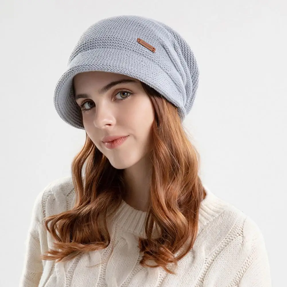 Women Winter Hat Stylish Women's Winter Knitted Hat with Wide Brim Soft Plush Lining Anti-slip Design for Cold Weather Outdoor