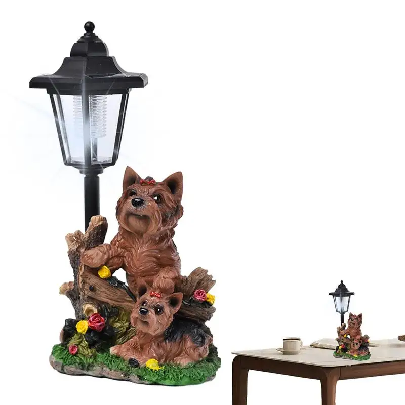 Dog Statue with Solar Light Garden Decor with Solar Lantern Collectible Figurine Animal Decoration for Balcony Patio Yard