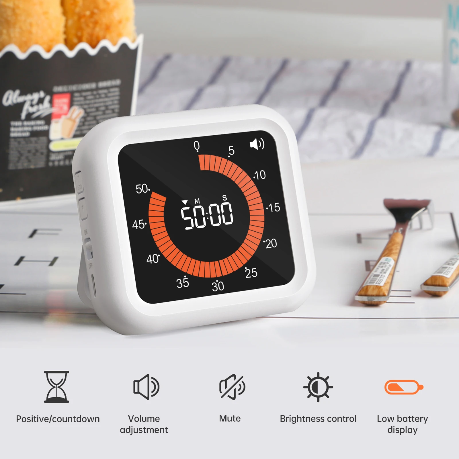 Digital Productivity Timer Visual Count Up/Down Function Magnetic Rechargeable Clock with Stand and Large LED Display Silent