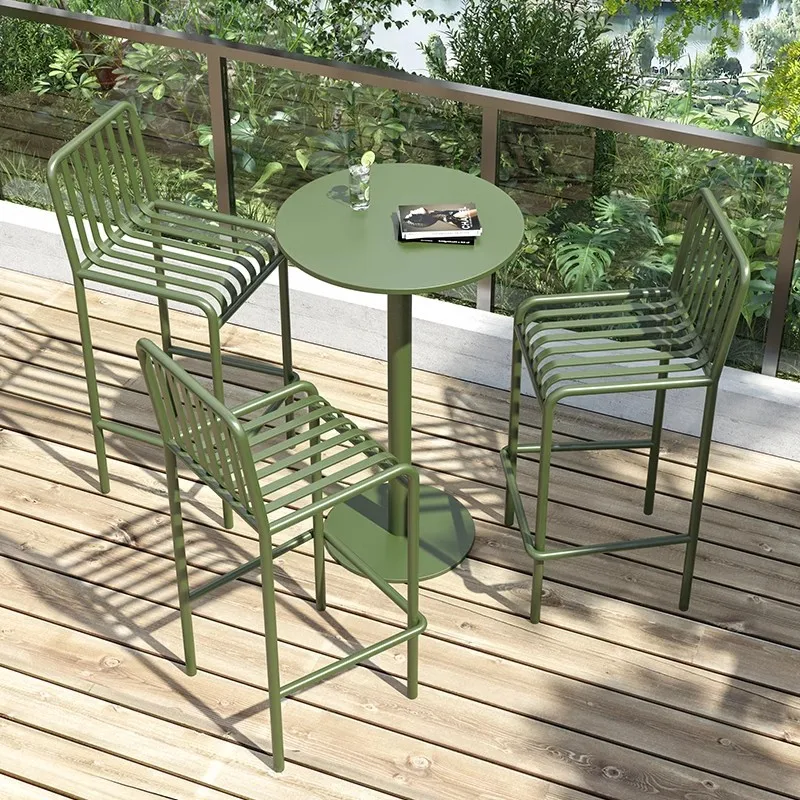 Modern Minimalist Wrought Iron Metal Outdoor Furniture High Table Bar Chairs Café Patio Balcony Garden Park Hotel Restaurant Use