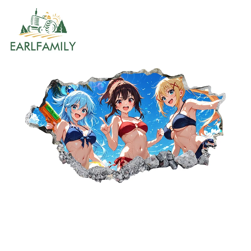 EARLFAMILY Tear Bikini Aqua Darkness Anime Car Stickers Eye-catching Summer Item Decals Waterproof Car Accesorios Para Auto
