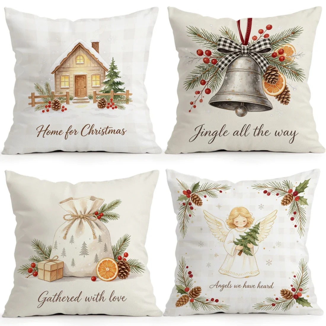 1/4pcs House Angel Bell Pattern Cushions Pillowcase Polyester Cushion Cover Throw Pillow Pillowcover Home Car Sofa Decor