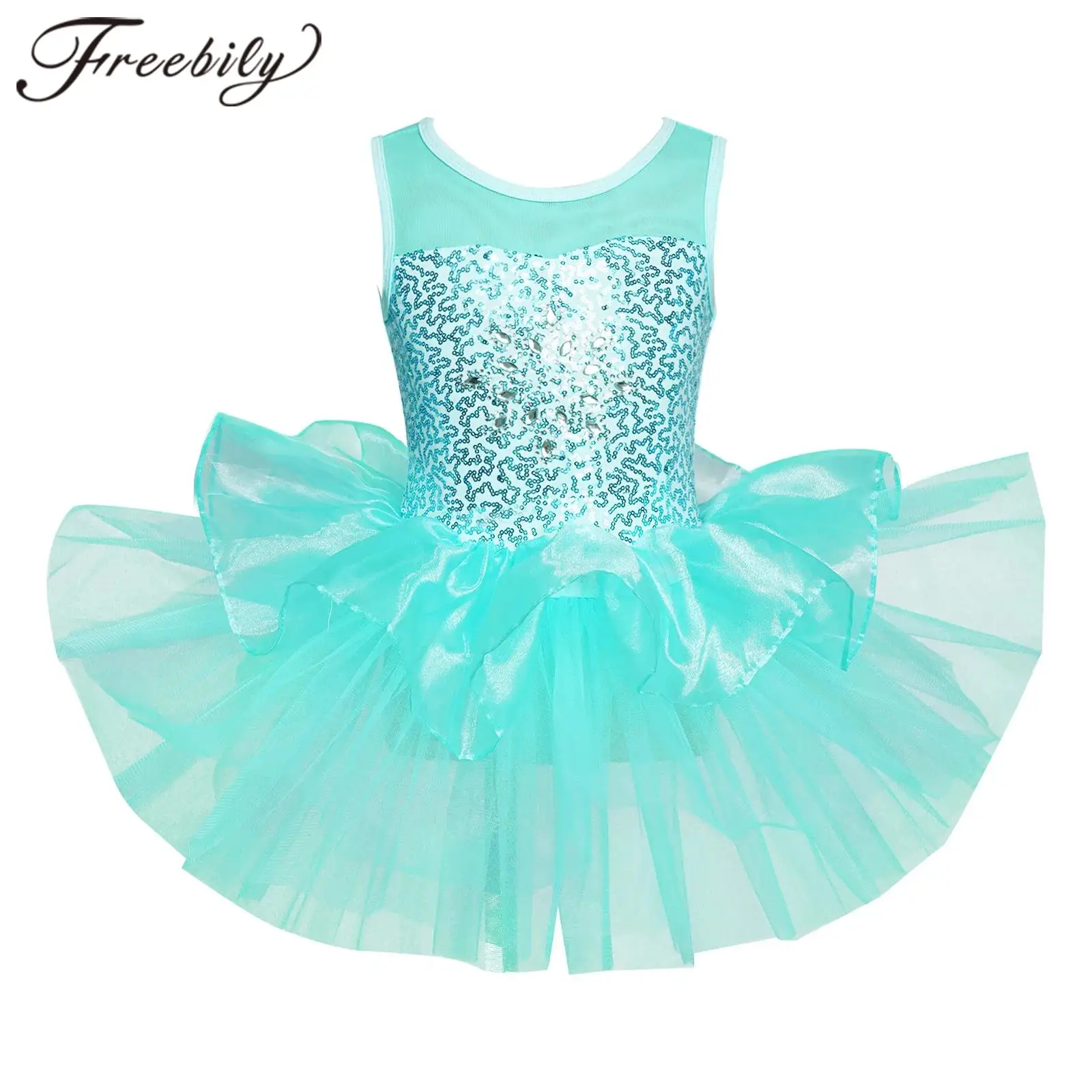 

Kids Girls Ballet Tutu Dress Sequins Mesh Tulle Gymnastics Leotard Children Lyrical Dancing Costume Teens Performance Dance Wear