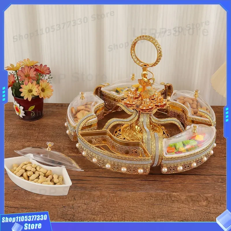 Vintage European Style Acrylic Fruit Plate With Lid Premium Dried Fruit Snack Box Divided Serving Platter For Home Kitchen
