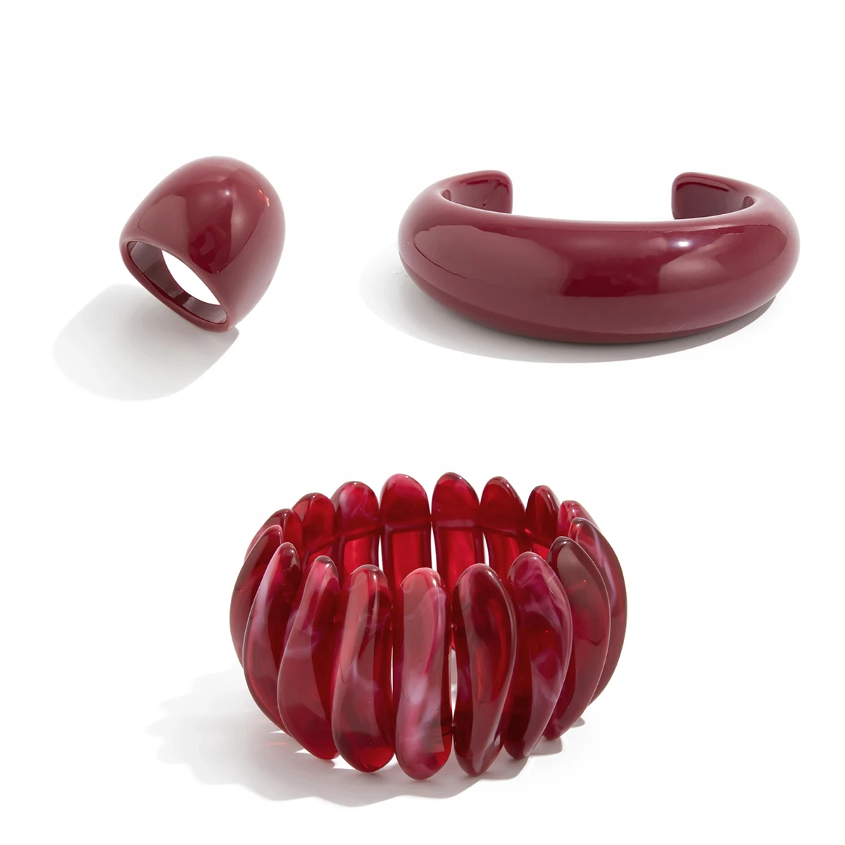 PuRui 3 أنماط خمر الأحمر سميكة الاكريليك الراتنج أساور خواتم للنساء الشرير الهيب هوب غير النظامية سحر الذراع سوار مجوهرات هدايا