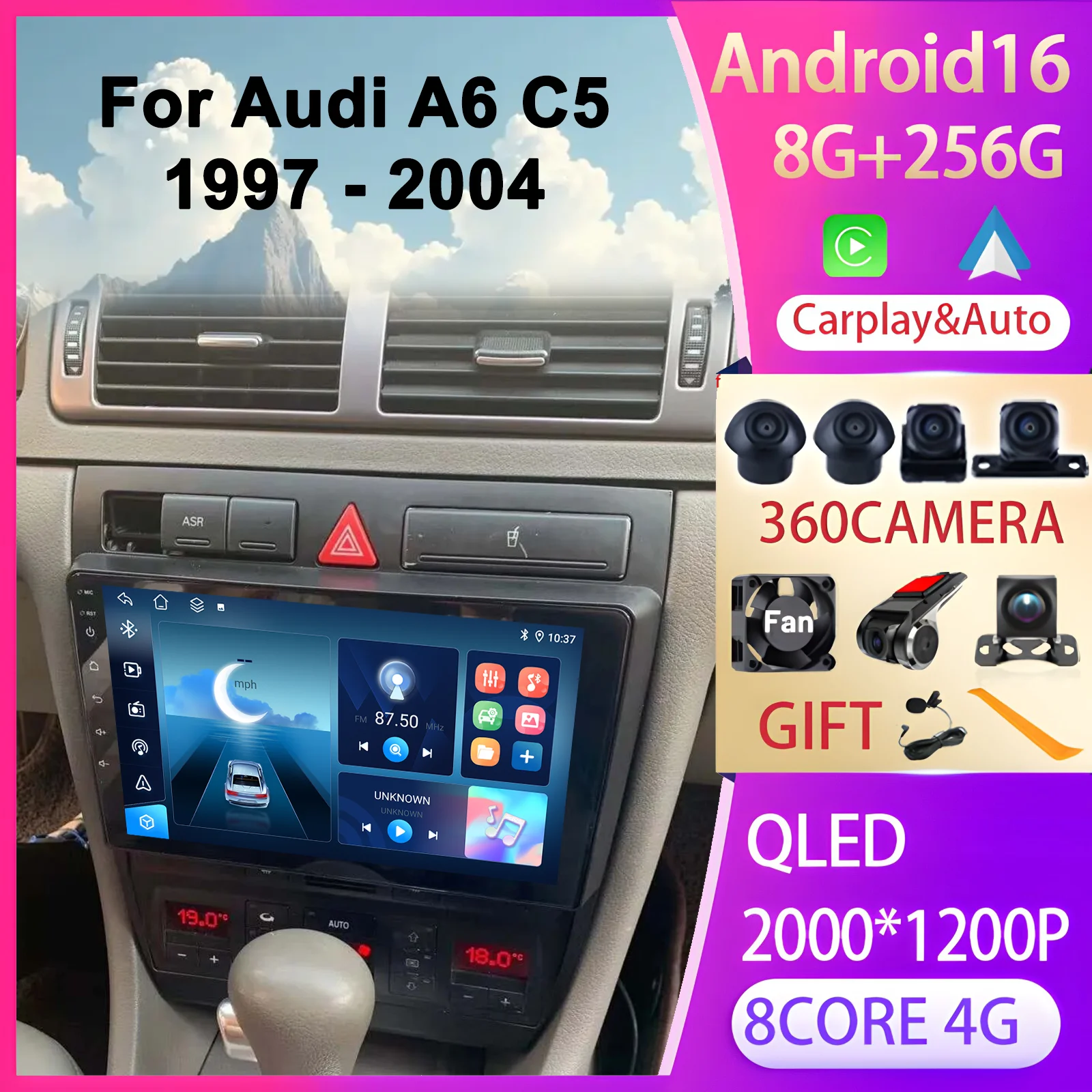 

Carplay Android Auto Car Multimedia Player For Audi A6 C5 1997-2004 S6 2 1999-2004 RS6 1 2002-2006 Stereo GPS FM Car Radio WIFI