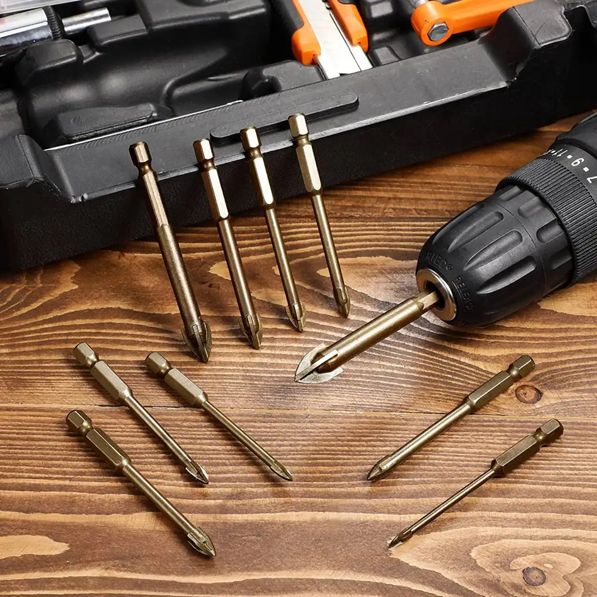 

6Pcs Glass Concrete Drill Bit Set Carbide Point With Cutting Edges Tile Glass Cross Spear Head Hex Drill Bits-A83Z