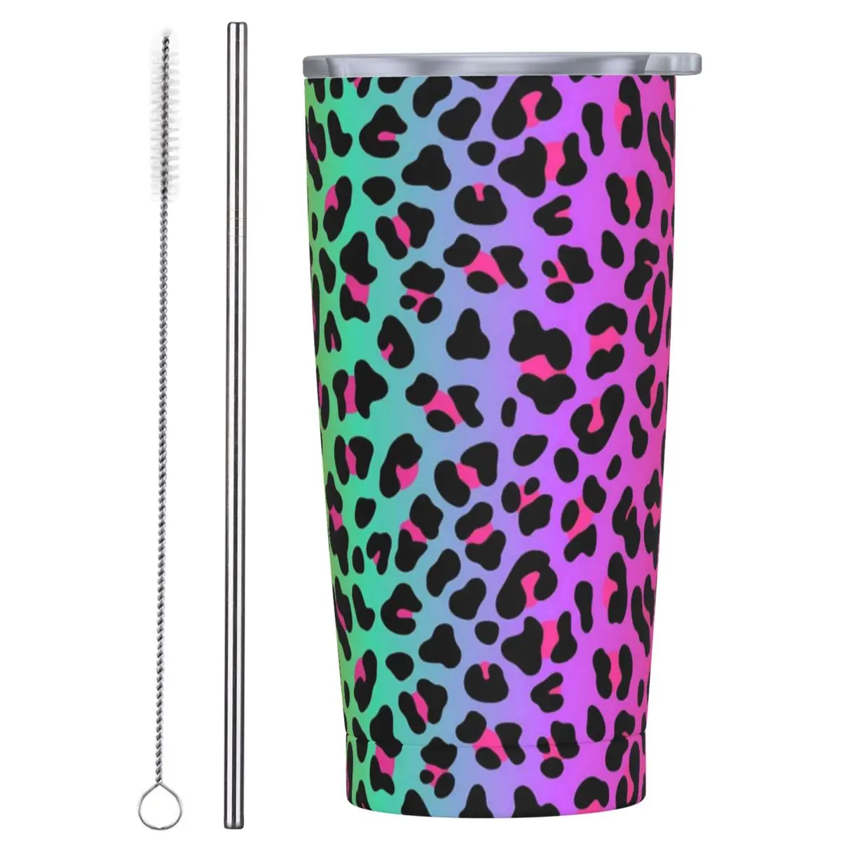 Rainbow Leopard Tumbler Cheetah Neon Print Hot Drinks Water Bottle Insulated Stainless Steel Thermal Mug Custom Camping Car Mugs