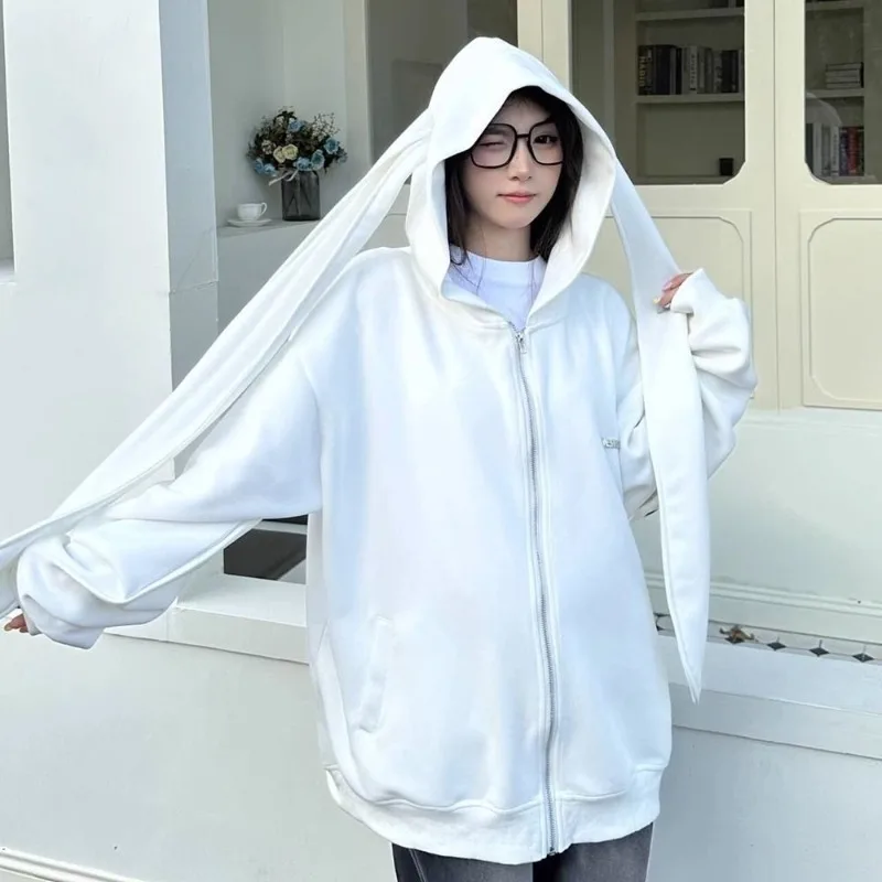 Damska kurtka z kapturem w stylu koreańskim, urocza, luźna, średniej długości, na wiosnę i jesień 2025, odzież damska.