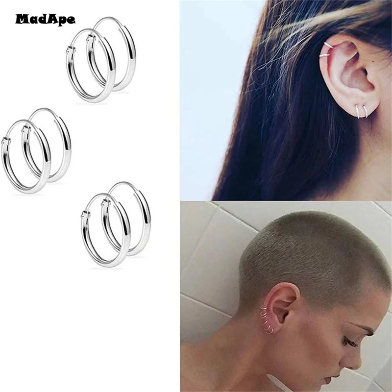 1Pairs/2Pcs Small Hoop Earrings Women Men Silver Color Stainles Steel Round Circle Pendientes Mujer 2023 Anti-allergy