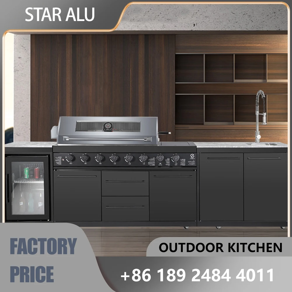 American Style BBQ Grill Outdoor Kitchen Combo with Stainless Steel Sink & Storage Cabinets，Complete Backyard Cooking Station