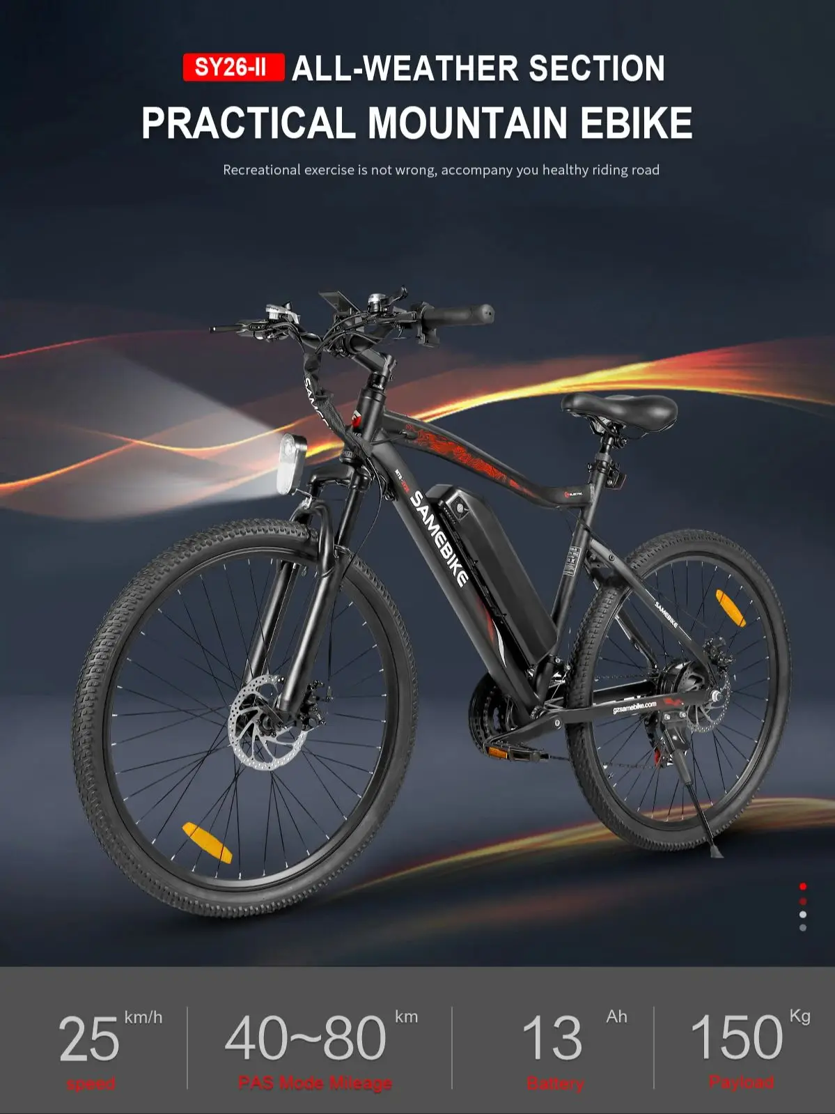 Samebike SY26-II Elektrofahrrad Mit 36V 13Ah Abnehmbarem Akku, 26 Zoll E-bike Mountainbike für Erwachsene, 7-Gang, 25 km/h und Reichweite bis 40-80km