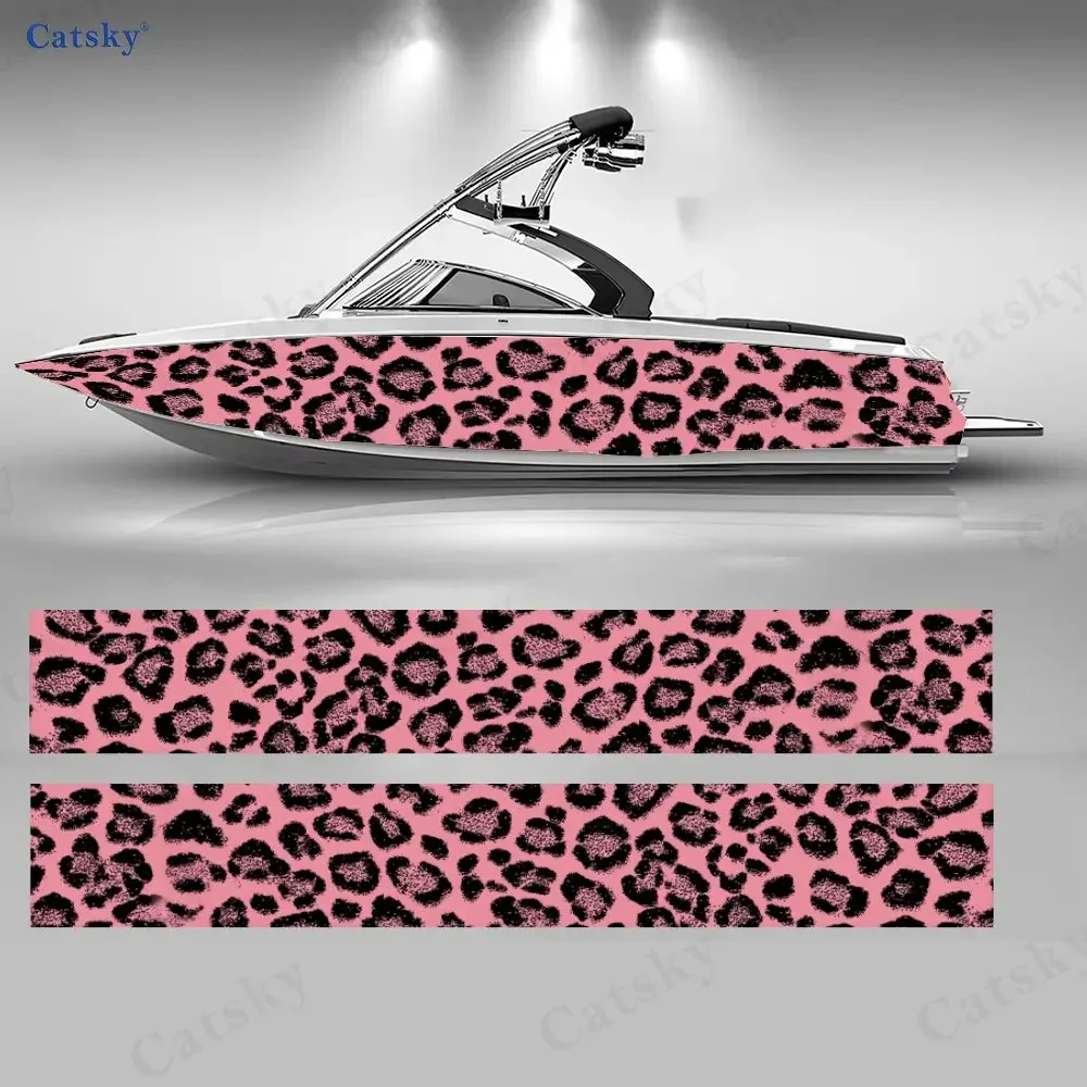 Pink Leopard Print Craze Themed Beautiful Cool Boat Sticker Vinyl Ship Pontoon Deck Boat Fishing Decorative Pontoon Boats Decal