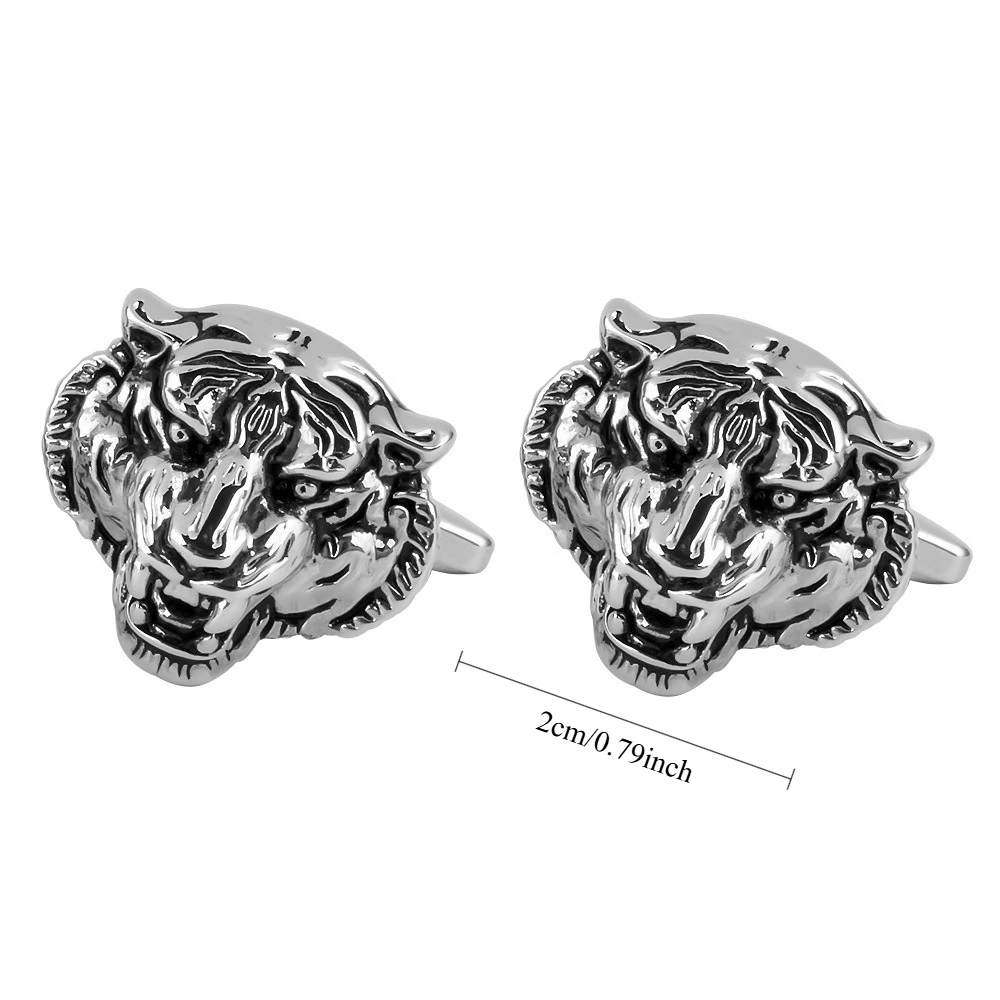 Exquisite Three-dimensional Tiger Head Relief Cufflinks Men's French Shirt Cuff Button Round Cross Cuff Nail for Business Dress view 3